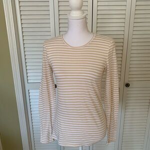 Everlane Striped Beige Long Sleeve Pima Cotton Top Size S